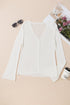 Ribbed Knit Bell Sleeve V-Neck Button Front Cardigan Sweater